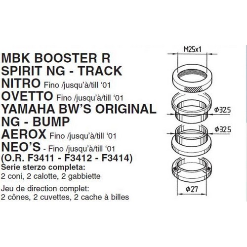 Yamaha Neos 100 SB04 Cuscinetti del cannotto dello sterzo RMS 184220160 per MBK Booster 50 4Bx  einspritzer MBK OVETTO 100 SB04 | MBK SKYLINER 125 se06  Yamaha BWs 50 4Bx 
